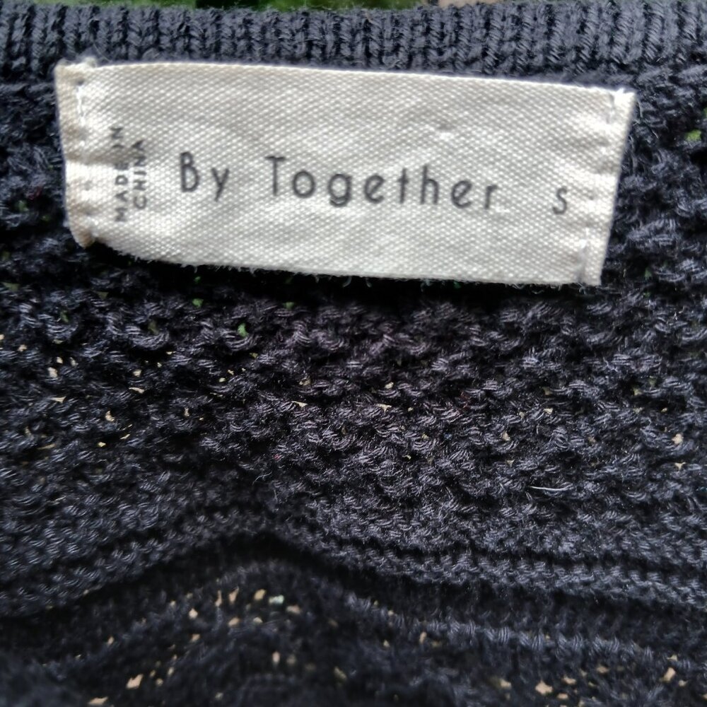 By Together 'Ruffle Tank' Black Crochet Artsy Textured Semi Stretch Knit Sz S - Picture 7 of 9